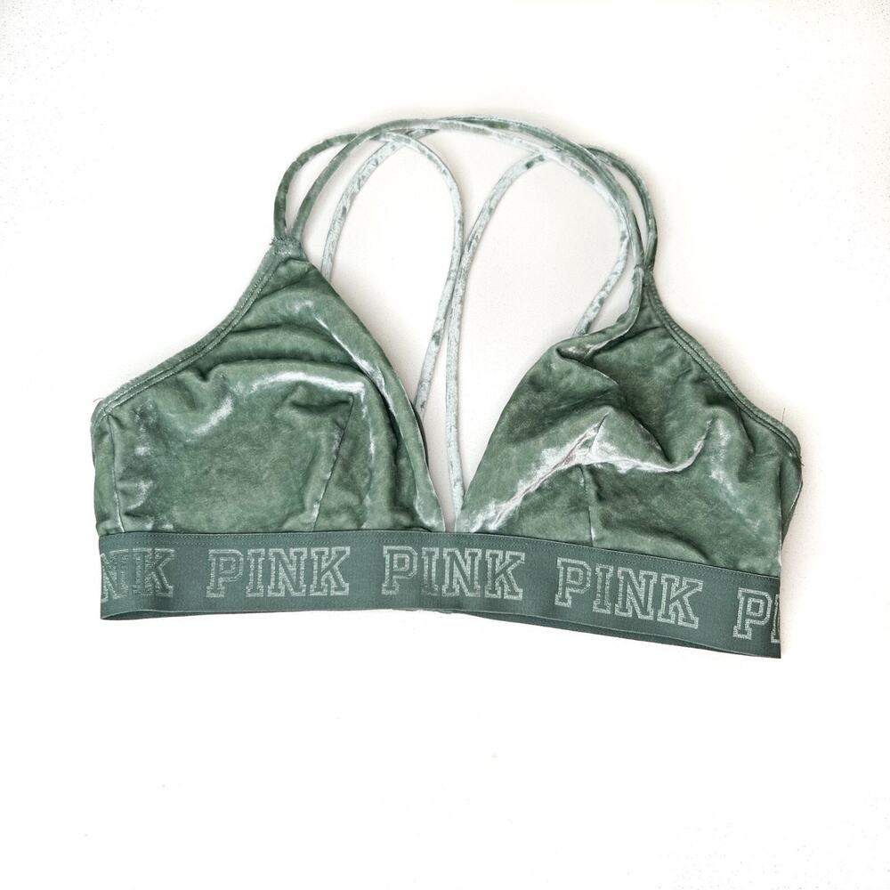 Victoria's Secret Bralette PINK Bralette Velvet Triangle Green Color Size L